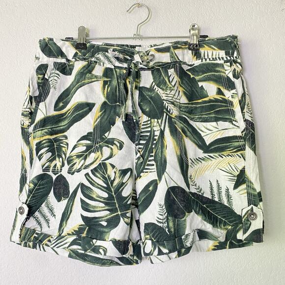 Per Se Pants - Per‎ Se Green Tropical Linen Blend Shorts Medium Resort Vacation Beach Hawaiian